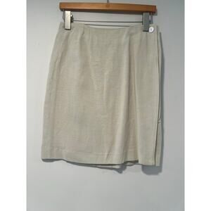1990s Vintage Limited Wrap Mini Skirt Linen Rayon Button Closure Cream 10 JL